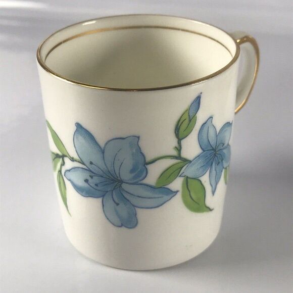 Royal Chelsea Demitasse Coffee Tea Cup Saucer w Blue Lillies Lily VTG - Picture 7 of 12